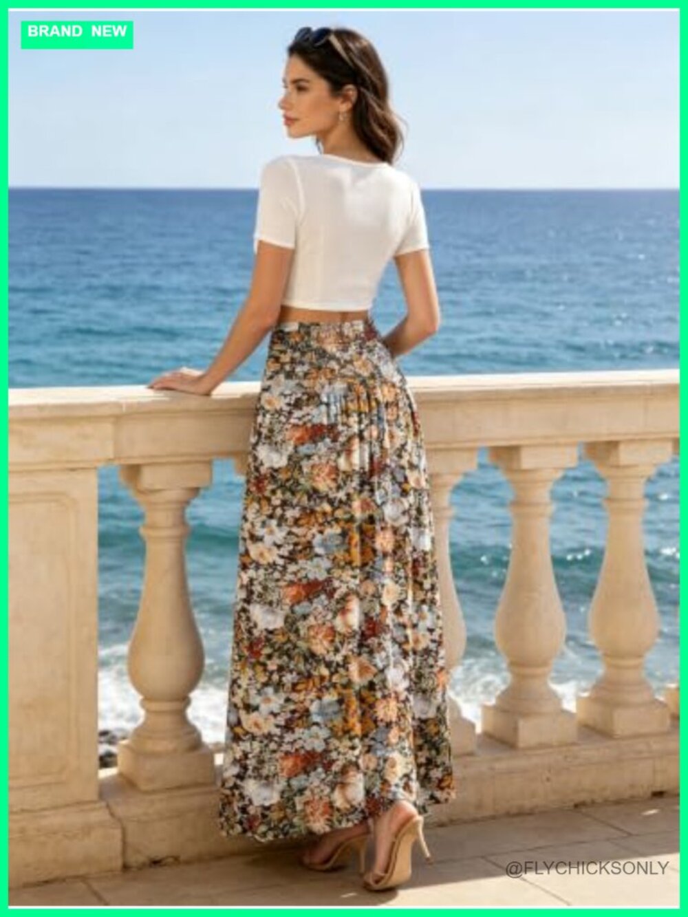 Women's Maxi Skirt Smocked High Waist Boho Flowy Long Skirt - Picture 5 of 6